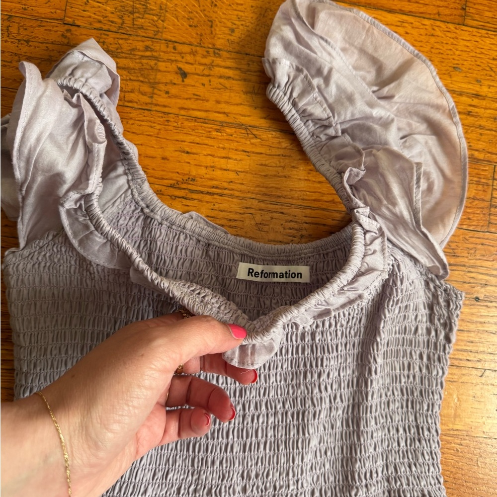 Reformation Noreen Smocked Ruffle Dress in Sweet Pea Size XS - Picture 4 of 6